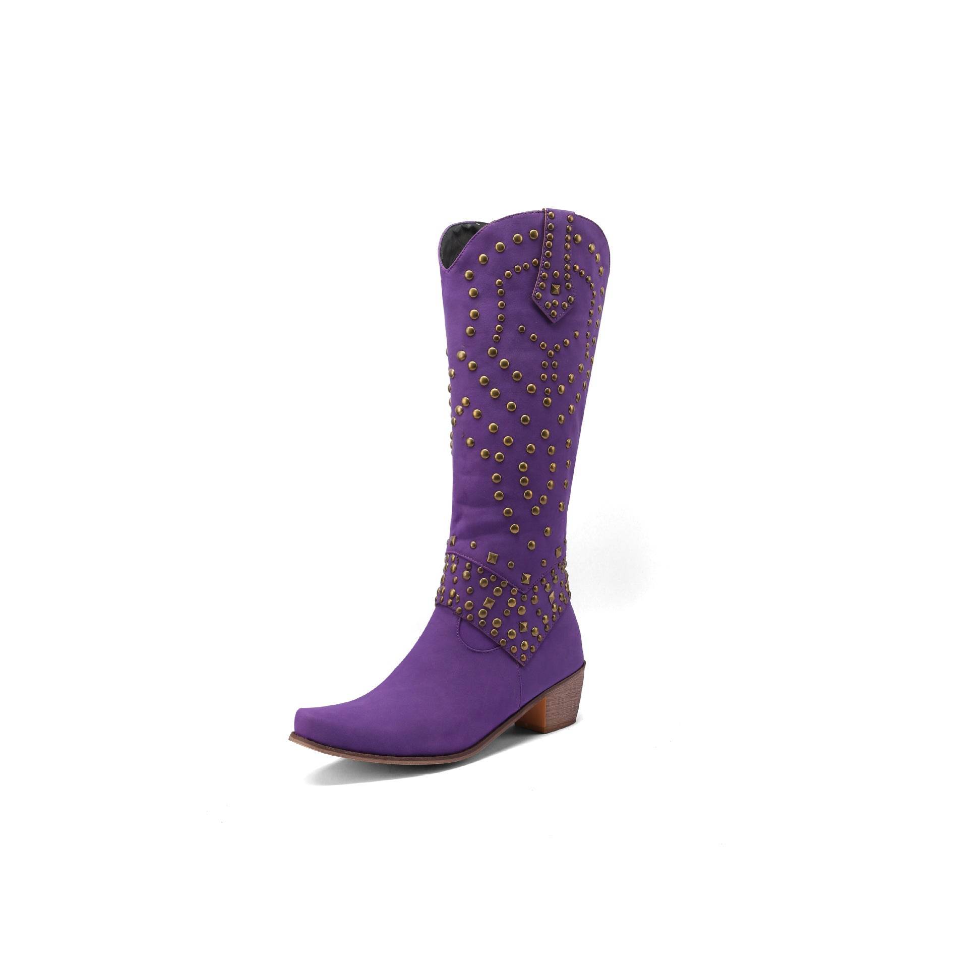 Buycenter Women's High Boots - Autumn & Winter Rivet Thick Heel Design - Buy Center