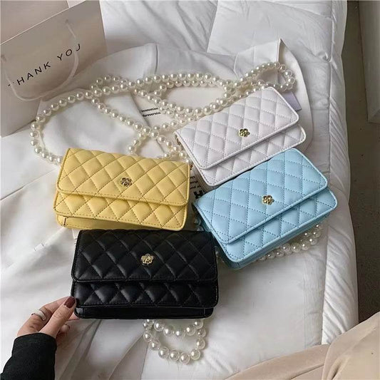 Diamond Grid Pearl Chain Crossbody Bag - Stylish Women's Handbag 2025 - Buy Center