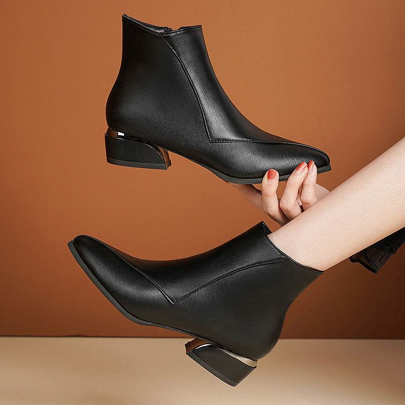 Buycenter Women's Chunky Heel Martin Boots - Stylish & Warm for Winter - Buy Center