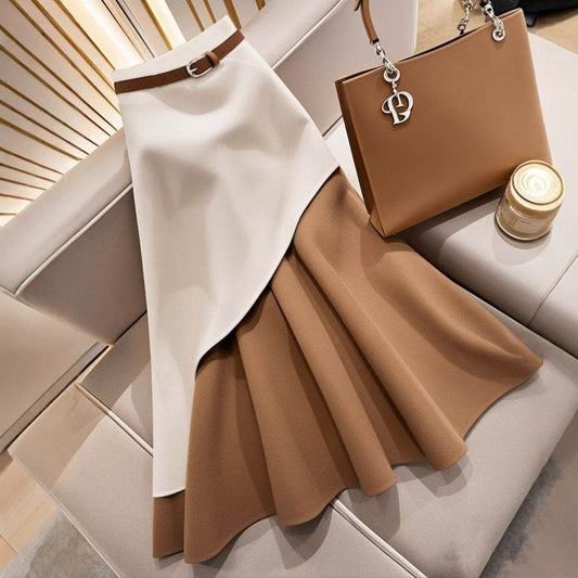 Women's Winter Brown Fishtail Skirt - Trendy Contrast Design for Every Occasion - Buy Center