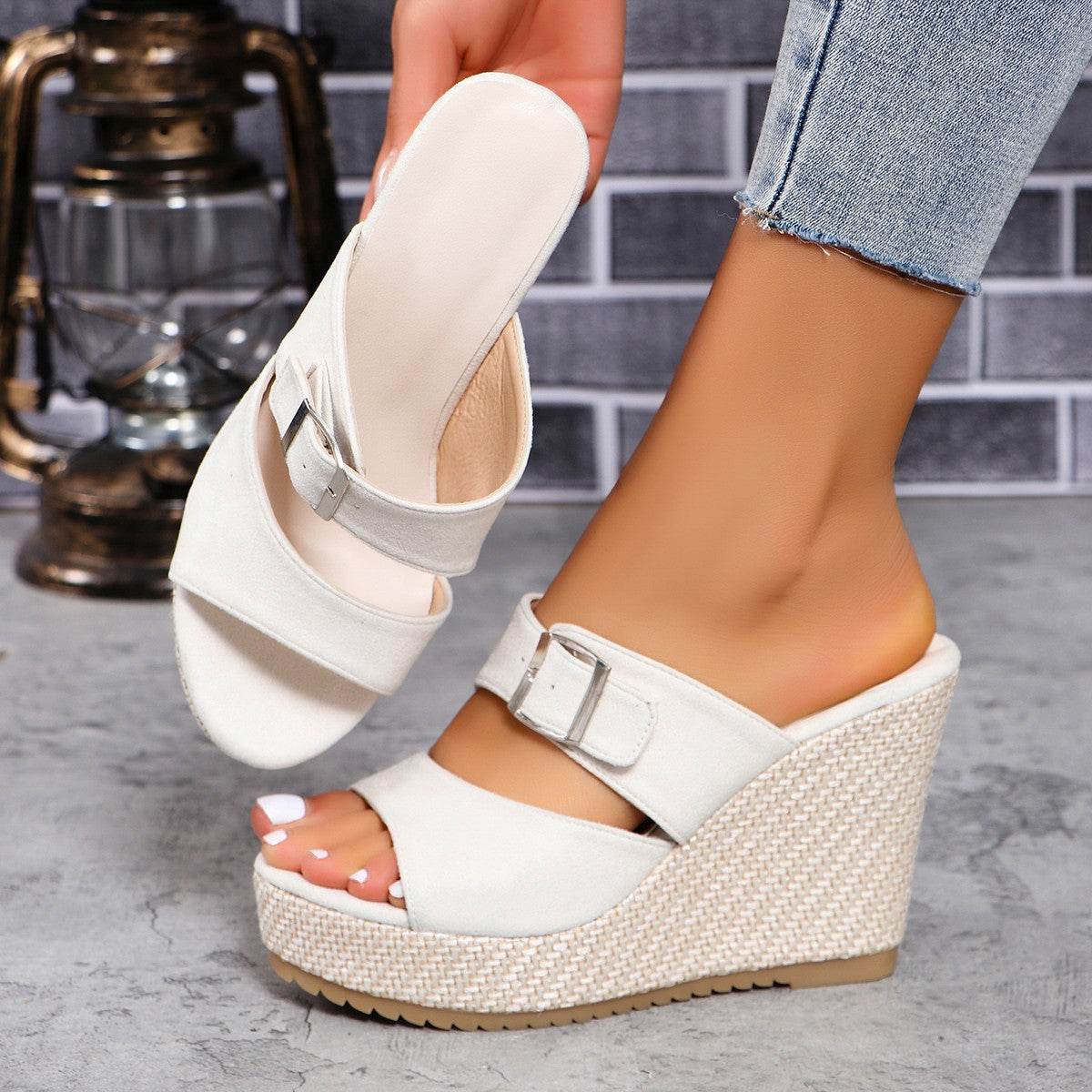Buycenter Women's Plus Size Wedge Slippers - Thick Bottom, Casual Style - Buy Center