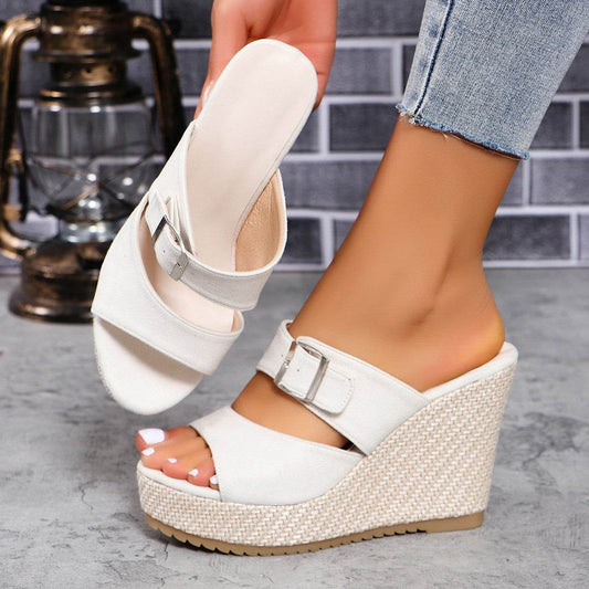 Buycenter Women's Plus Size Wedge Slippers - Thick Bottom, Casual Style - Buy Center
