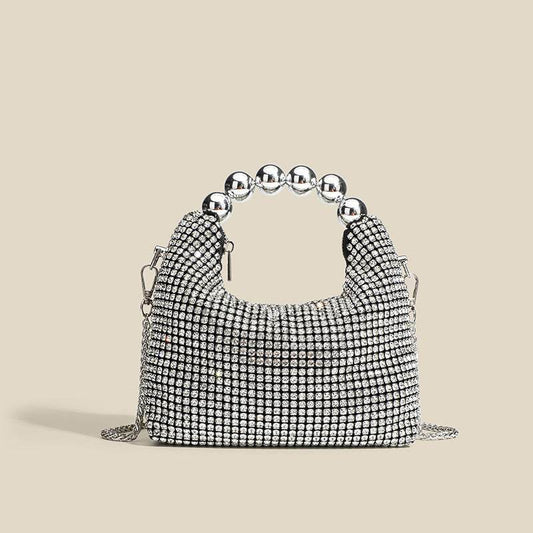 Elegant Shiny Rhinestone Clutch Bag - Silver Shoulder Chain for Dinner - Buy Center