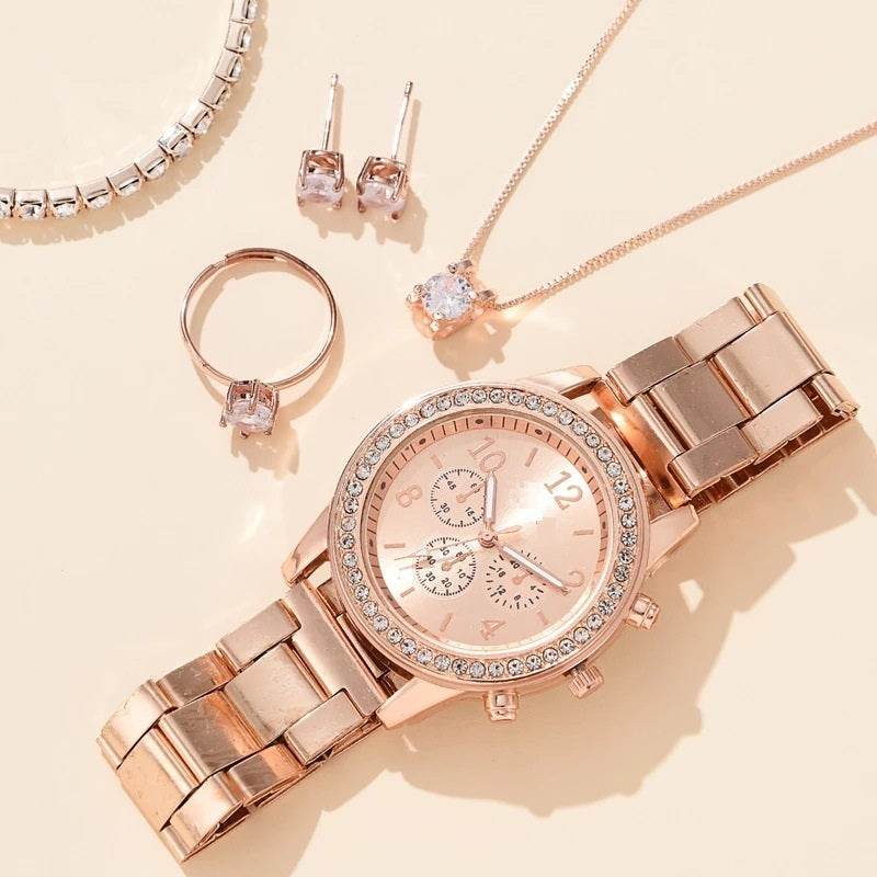 Buy Center Women's Quartz Watch Set - Steel Strap & Elegant Accessories - Buy Center