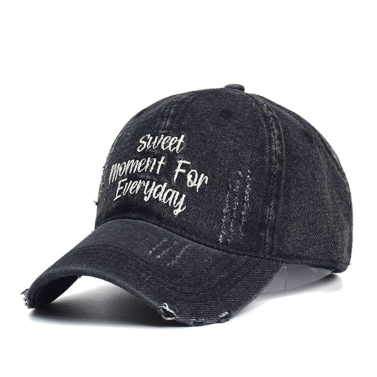 Retro Ripped Letters Baseball Hat - Stylish Cotton Sunshade Sky Blue - Buy Center