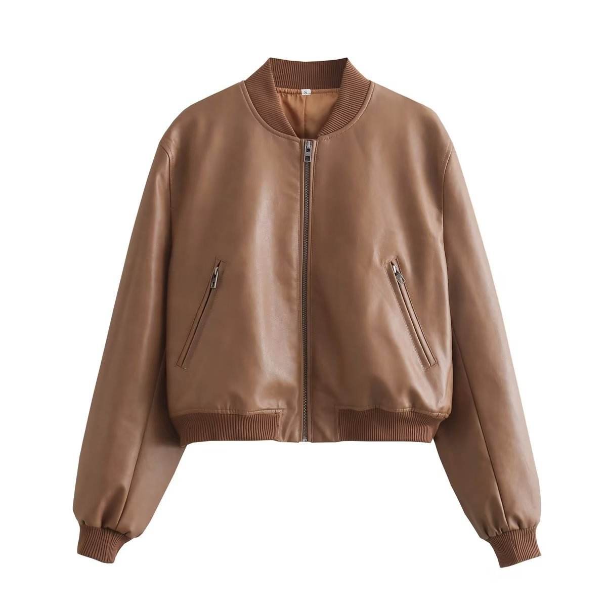 Women's Stand Collar Motorcycle Jacket - Premium Stylish Fur in Tan & Beige - Buy Center