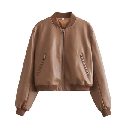 Women's Stand Collar Motorcycle Jacket - Premium Stylish Fur in Tan & Beige - Buy Center