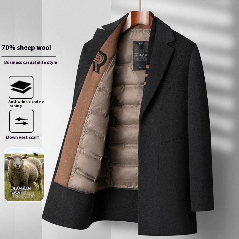 Buycenter Men's Woolen Coat - Stylish Mid-Length Winter Outerwear - Buy Center