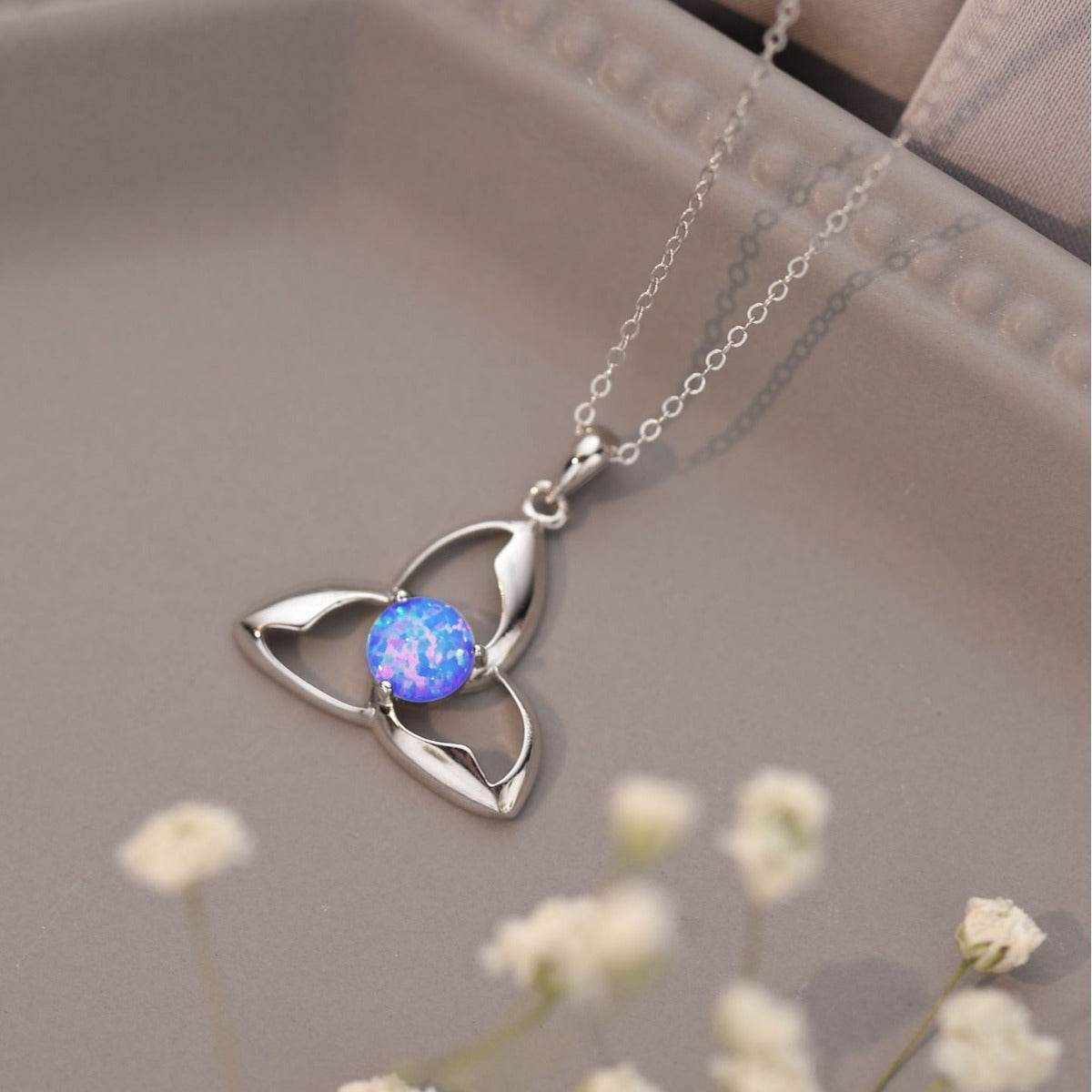 Buycenter 925 Silver Round Opal Necklace - Unisex Cross Chain Jewelry - Buy Center