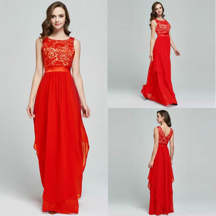 Lace Spliced Chiffon Dress - Stylish Cocktail Dress for Every Occasion - Buy Center