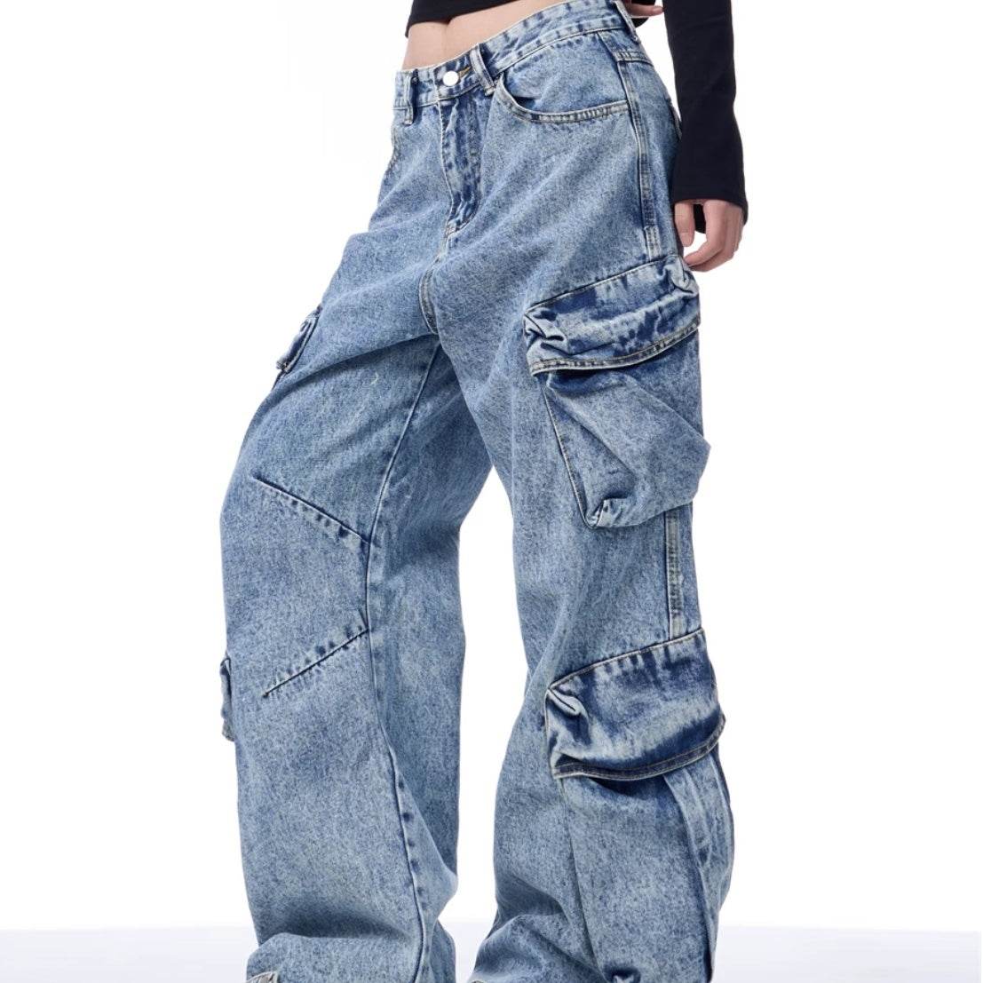 Women's Multi-Pocket Workwear Jeans - Loose Wide Leg Style & Comfort - Buy Center