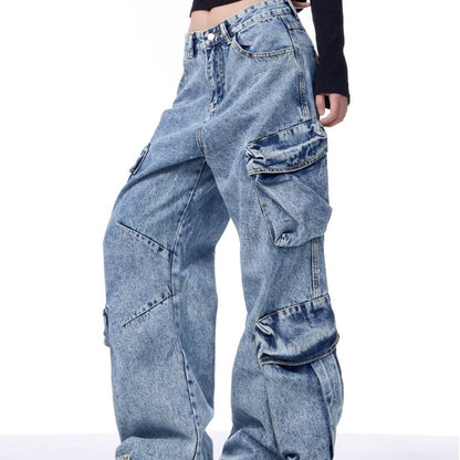 Women's Multi-Pocket Workwear Jeans - Loose Wide Leg Style & Comfort - Buy Center