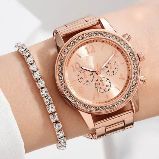 Buy Center Women's Quartz Watch Set - Steel Strap & Elegant Accessories - Buy Center