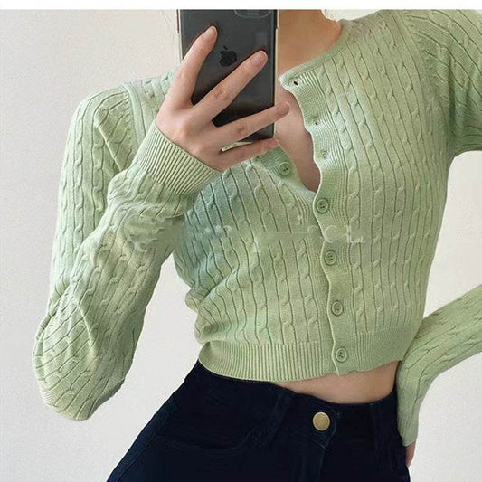 Buycenter Women's Knitted Cardigan - Short Sleeve, Twist Design Sweater - Buy Center