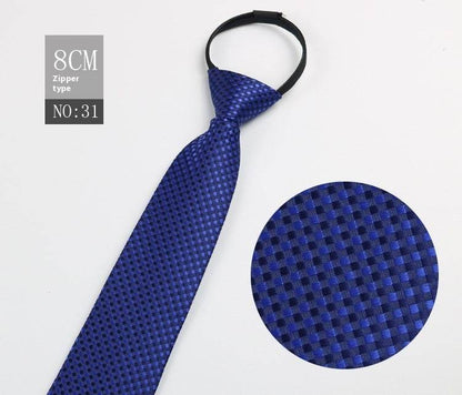 Black Striped Blue Business Tie - Lazy Zip Closure for Easy Wear - Buy Center