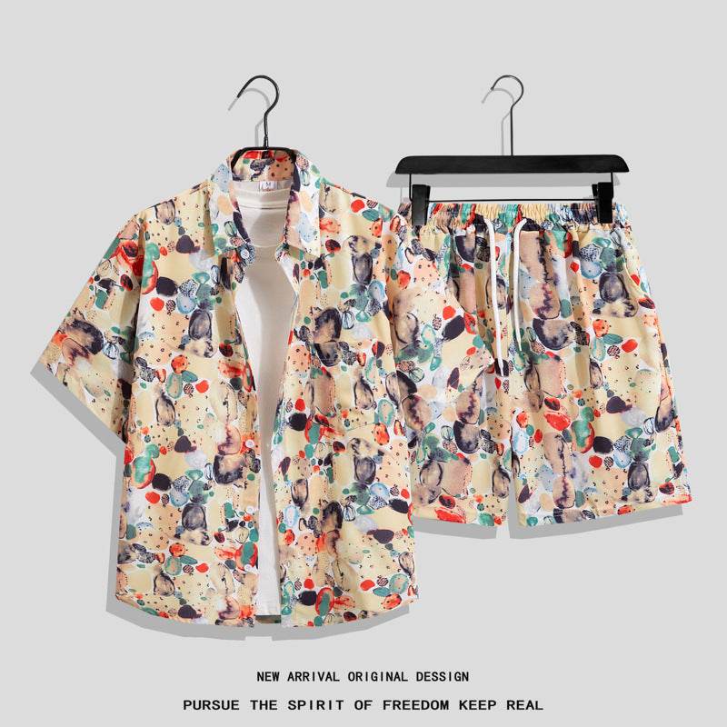 Hong Kong Style Retro Printed Shirt - Men's Short Sleeve Summer Top - Buy Center