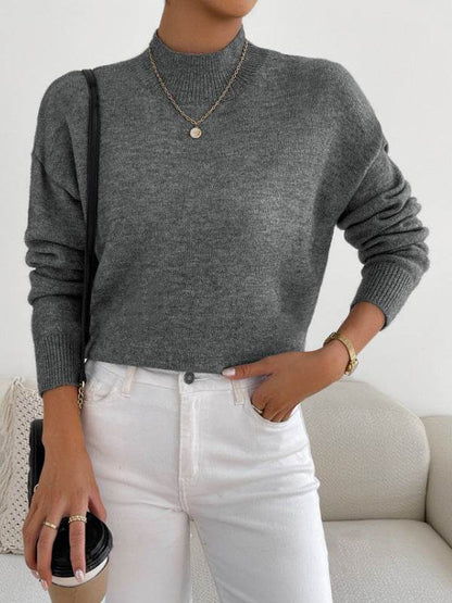 Women's Loose Knitted Pullover - Trendy High Collar Fashion Top for Winter - Buy Center