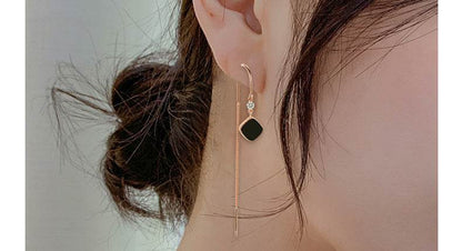 Buycenter Sterling Silver Black Square Tassel Earrings for Women - Buy Center