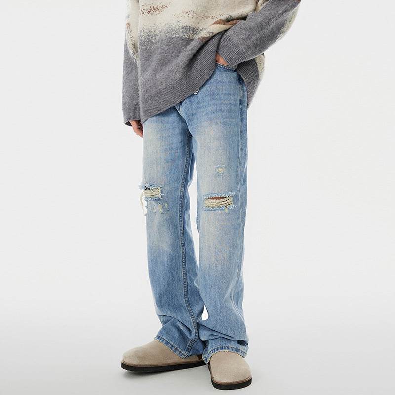 Buycenter Summer Ripped Wide-Leg Pants - Casual Straight Fit for Men - Buy Center
