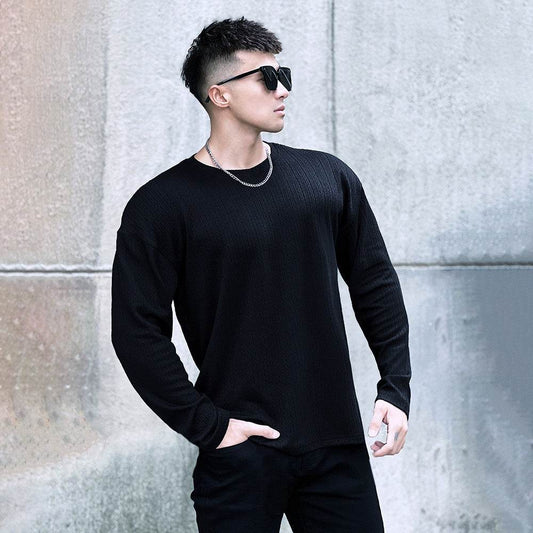 Buycenter Men's Long-Sleeved Sportswear - Striped Cotton Fitness Wear - Buy Center