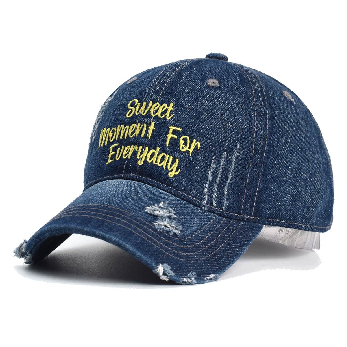 Retro Ripped Letters Baseball Hat - Stylish Cotton Sunshade Sky Blue - Buy Center