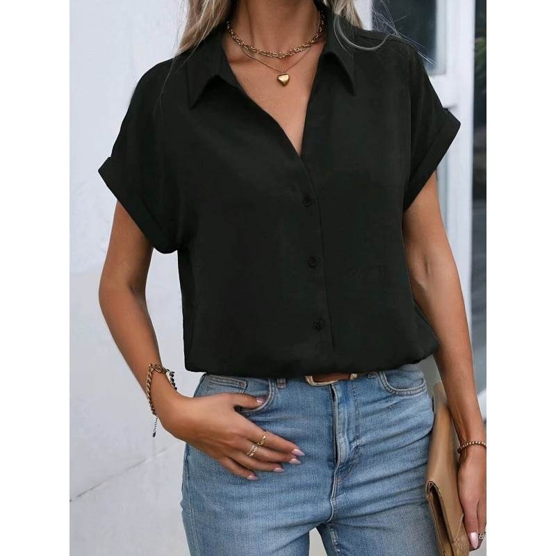 Buycenter Women's Solid Color Short Sleeve Shirt - Urban Style & Loose Fit - Buy Center