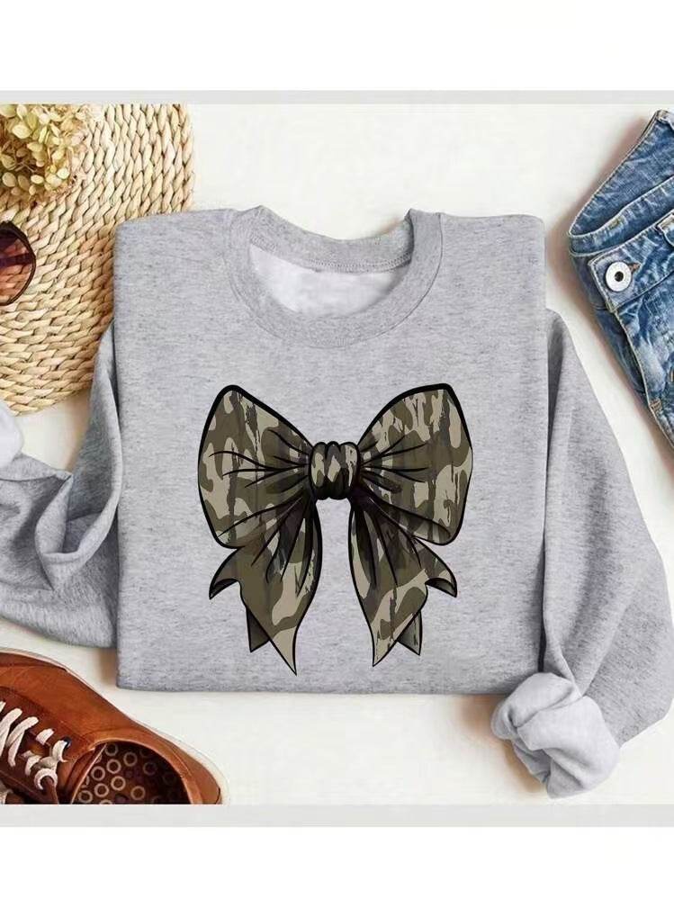 Leopard Print Bow Hoodie for Women - Cozy Loose Top for Fall & Winter - Buy Center