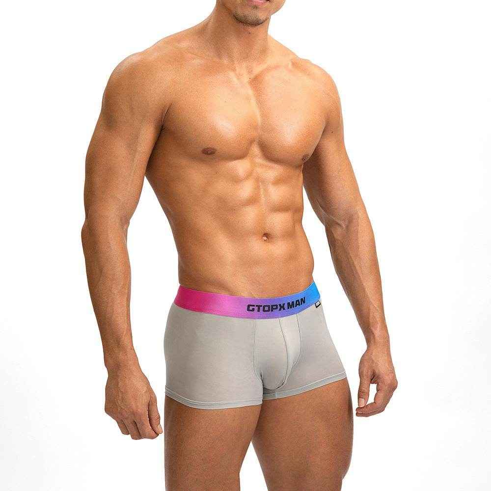 Men's Ice Silk Low Waist Boxers - Breathable Nylon Gradient Design