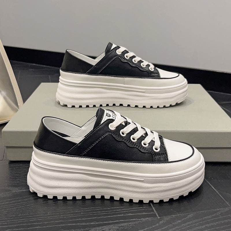 Casual Leather Platform Shoes - Stylish Low-Top with Mid Heel Women - Buy Center