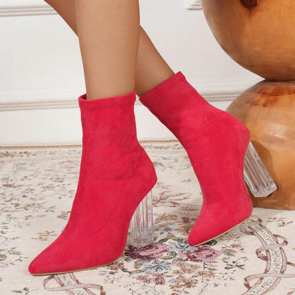 Buycenter Women's Chunky Heel Martin Boots - Super High Heel, Suede - Buy Center