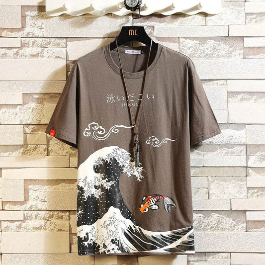 Buycenter Men's Short Sleeve Geometric Cotton T-Shirt - Loose Fit Top - Buy Center