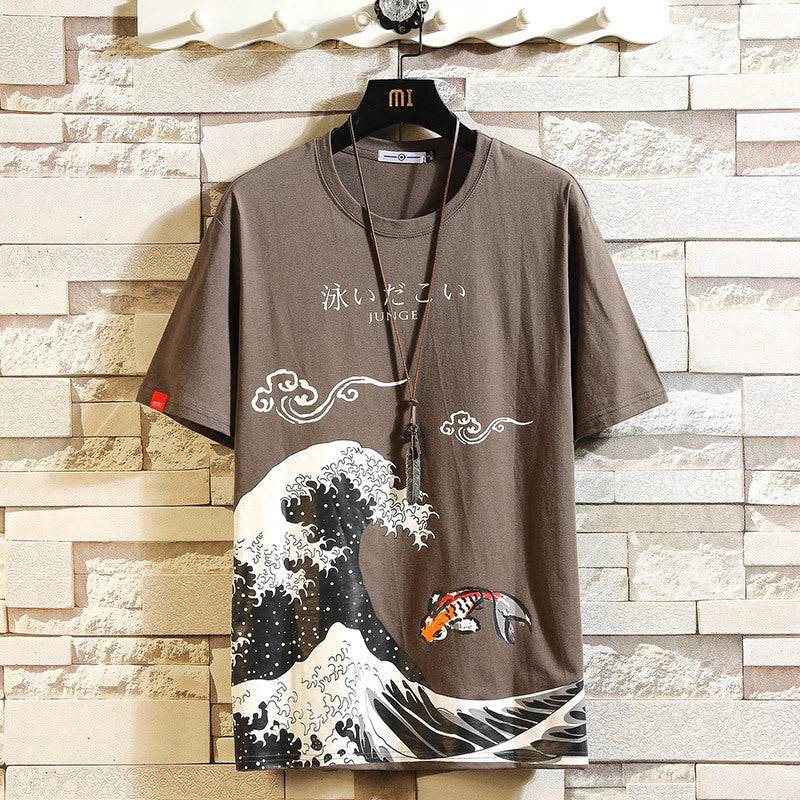 Buycenter Men's Short Sleeve Geometric Cotton T-Shirt - Loose Fit Top - Buy Center