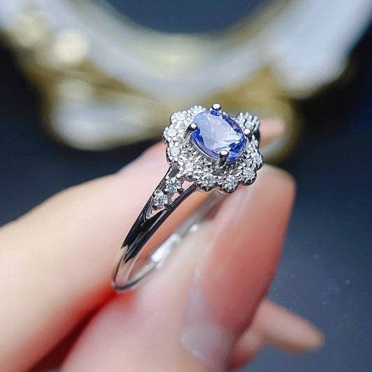 BuyCenter Natural Tanzanite Ring - Adjustable 925 Silver Jewelry - Buy Center
