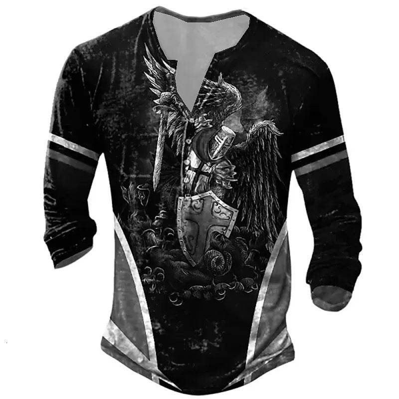 Men's Long-Sleeved Medieval T-Shirt - Stylish European Digital Print 2025 - Buy Center