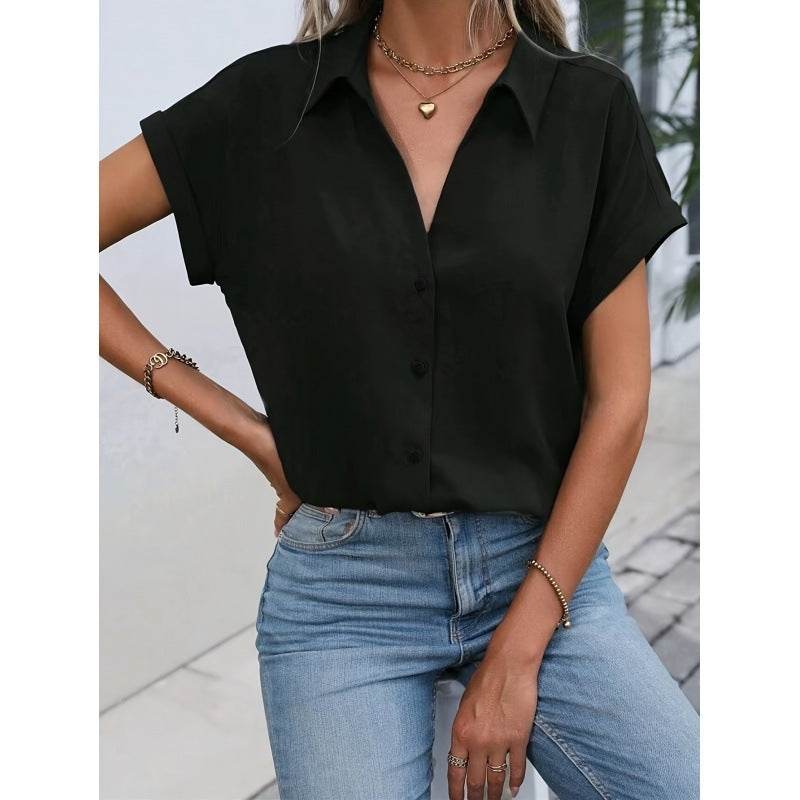 Buycenter Women's Solid Color Short Sleeve Shirt - Urban Style & Loose Fit - Buy Center