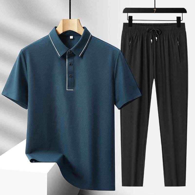 Men's Light Luxury Ice Silk Polo Shirt & Trousers Leisure Suit 2025