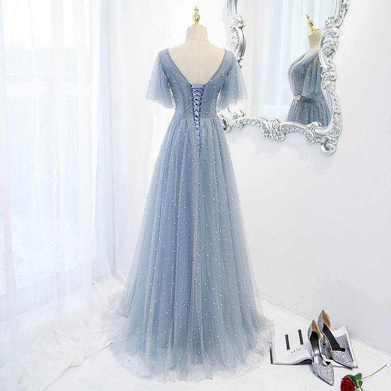 Elegant V-Neck Evening Dress for Women - A-Line High Waist Design - Buy Center
