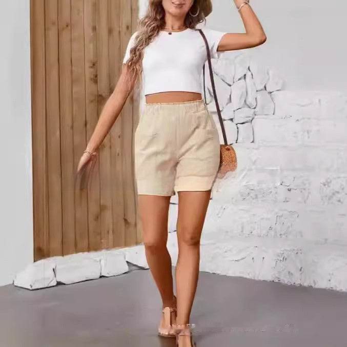 Trendy High Waist Stretch Shorts for Women - Casual & Comfortable Fit - Buy Center