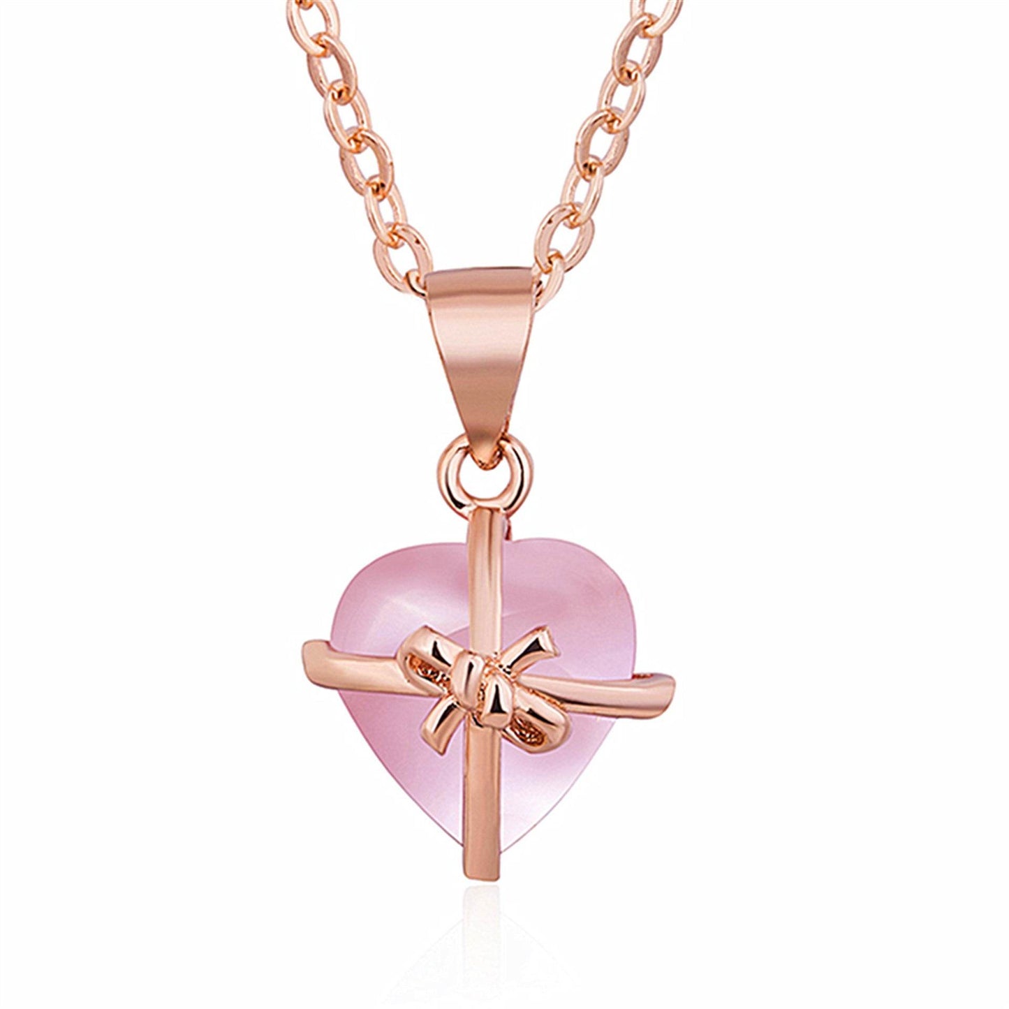 Buycenter Heart-Shaped Powder Crystal Pendant Necklace - 925 Plated Jewelry - Buy Center