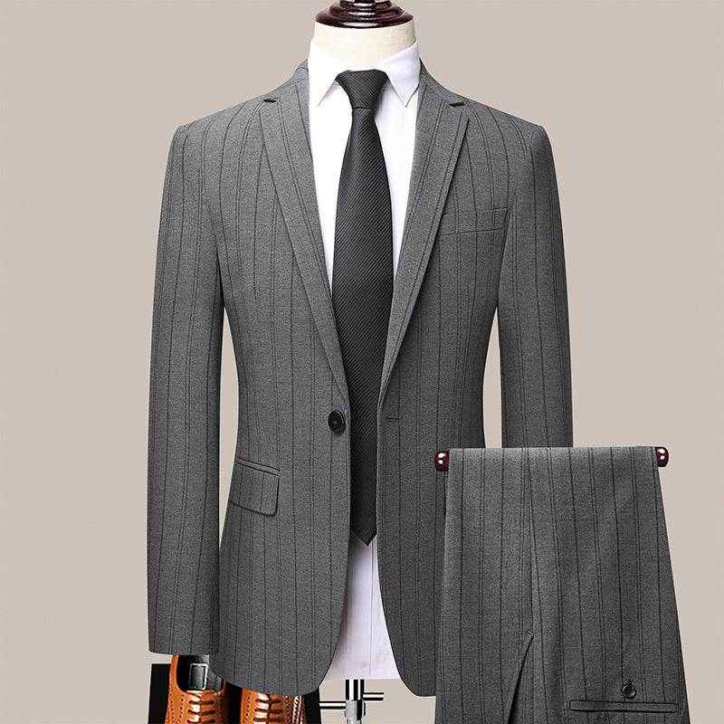 Korean Slim Striped Men's Suit Set - Elegant Business Wear for All Seasons