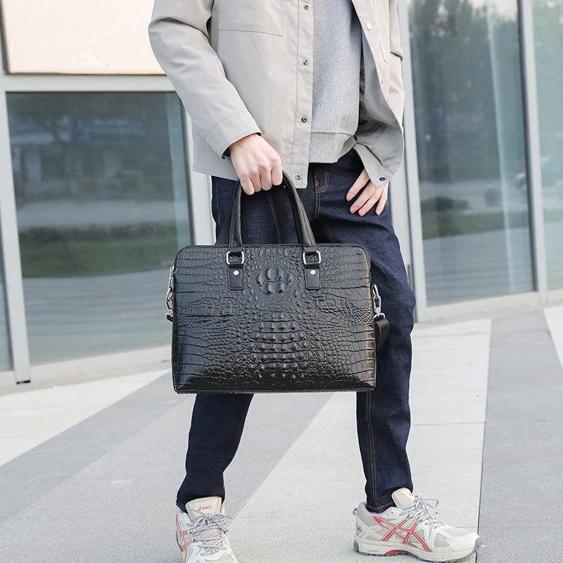 Stylish Men's Crocodile Pattern Briefcase - Genuine Leather Luxury Bag - Buy Center