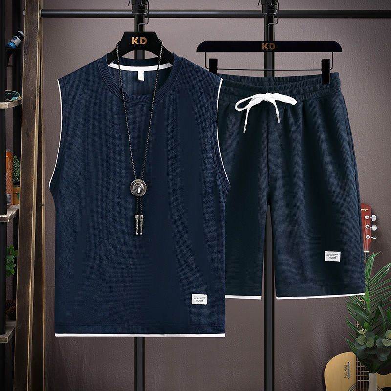 Buycenter Summer Ice Silk Vest & Shorts Set - Casual Geometric Fashion - Buy Center