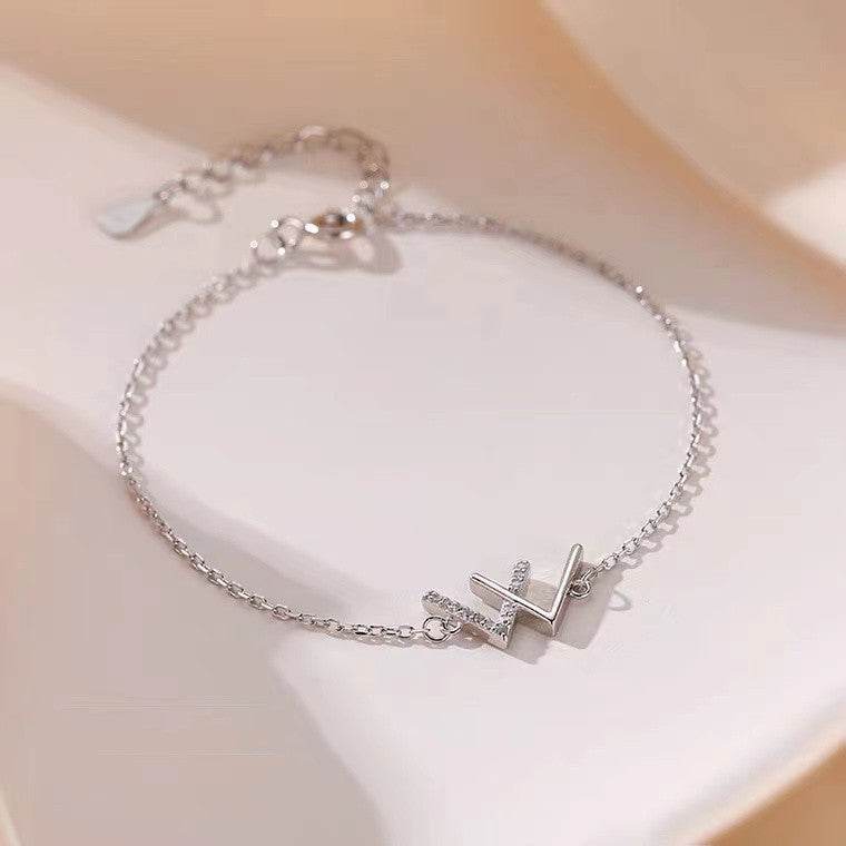 Sterling Silver 'W' Letter Bracelet - Elegant & Minimalistic Charm for Women - Buy Center