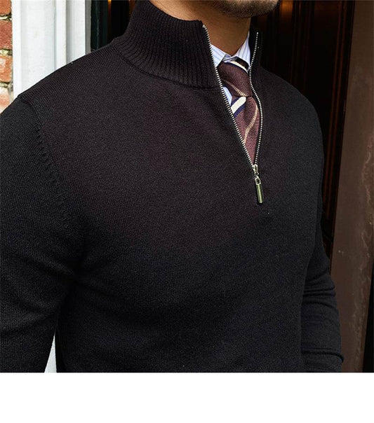 Buycenter Men's Zipper Knit Sweater - Stand-up Collar, Long Sleeves - Buy Center