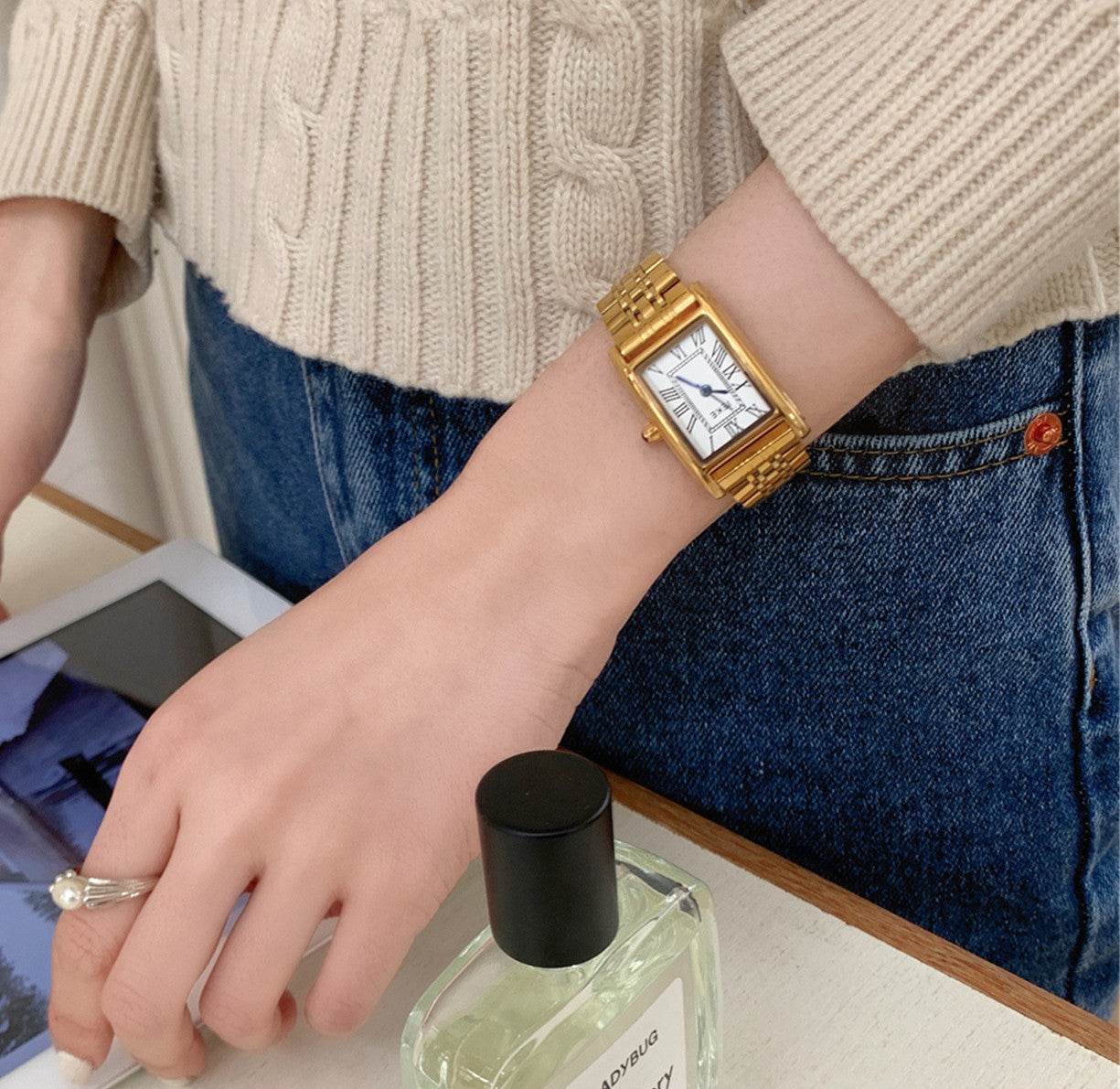 Buy Center Retro Women's Gold Dress Watch - Stylish Steel Belt Design - Buy Center