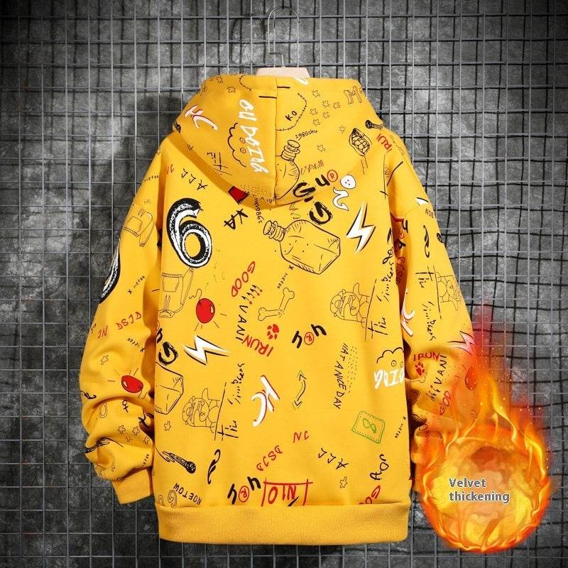 Men’s Fleece-Lined Graffiti Hoodie - Cozy Urban Style for Winter 2025 - Buy Center
