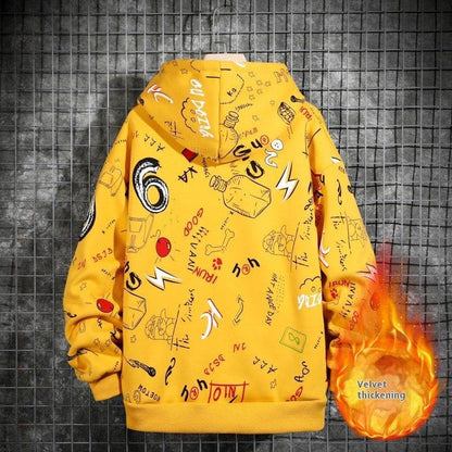 Men’s Fleece-Lined Graffiti Hoodie - Cozy Urban Style for Winter 2025 - Buy Center