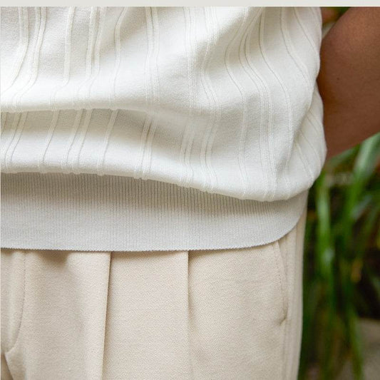 All-Matching Slim Fit Stripe Knit Top - Trendy Short Sleeve Style 2025 - Buy Center
