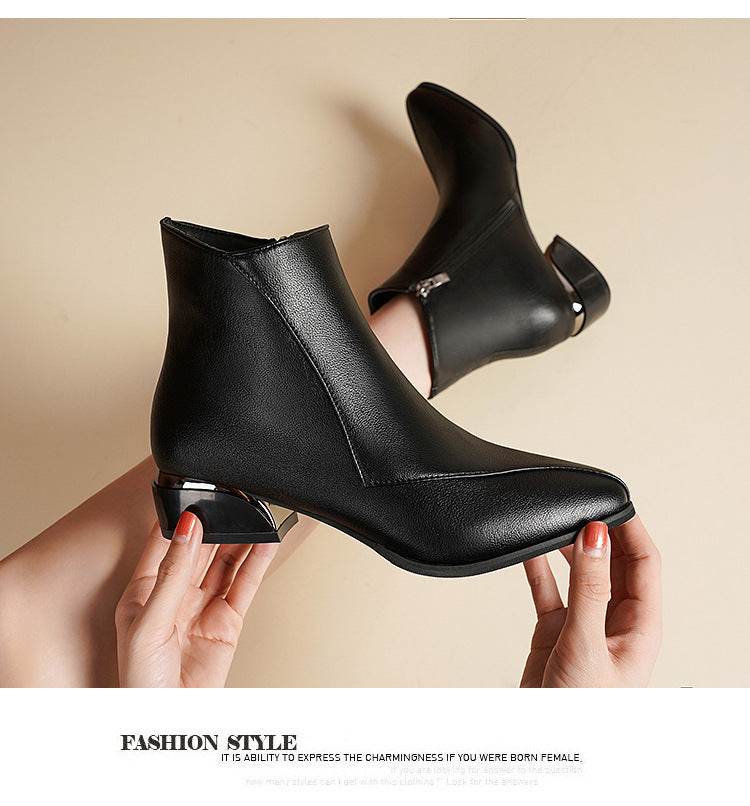 Buycenter Women's Chunky Heel Martin Boots - Stylish & Warm for Winter - Buy Center