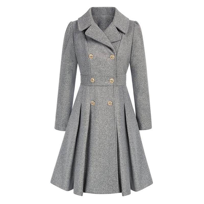 Women's A-Line Pea Coat - Double Breasted Windbreaker with Pockets - Buy Center